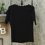 Denim & Co. Women's Perfect Jersey Scallop Neckline Knit Top Black Small