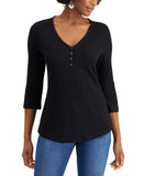 Style & Co Petite V-Neck Henley Thermal Waffle Knit Top