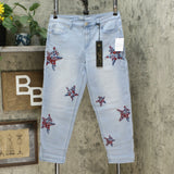 DG2 by Diane Gilman Women's Petite Virtual Stretch Embroidered Star Jeans