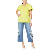 DG2 by Diane Gilman Women's Flutter-Sleeve T-Shirt Chartreuse Small