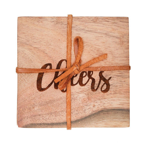 C&F Home Brown CHEERS Wood Coasters - Set Of 4