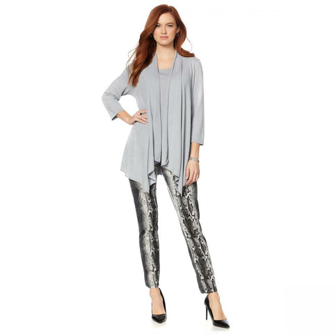 Slinky Brand Women's Plus Slinky Knit Tank And Jacket Set Gray 1X