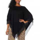 IMAN Women's City Chic Knit Poncho With Chiffon Trim