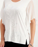 NWT JM Collection Petite Chiffon Sleeve Embellished Knit Top. 100098626PT PXL