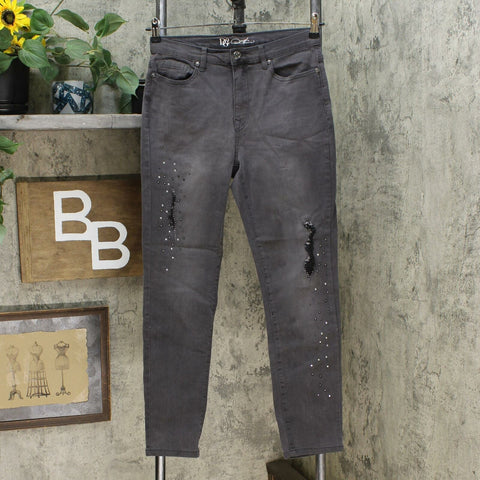 DG2 by Diane Gilman Women's Destructed Multi Stone Skinny Jeans Gray 6