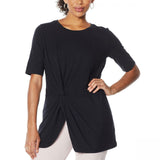 Modern Soul Women's Twist Front Slub Knit Tunic Top Black Large