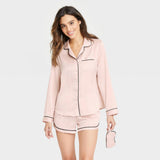 Stars Above Womens 2pc Satin Long Sleeve Top and Shorts Pajama Set XK505 Pink XS