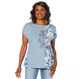 NWT DG2 By Diane Gilman Mixed Media Embroidered Tee With Front Seam. 679738 S