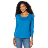 Skinnygirl Women's Lenora Puff Shoulder 3/4 Sleeve T-Shirt Mykonos Blue XL