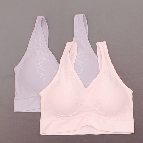 Rhonda Shear Women's 2 Pack Jacquard Ahh Bras Pink / Purple Medium