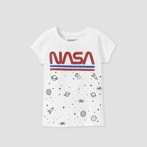 NASA Girls'  Short Sleeve Glitter Graphic T-Shirt Tee