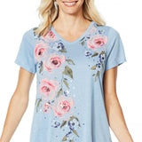 DG2 by Diane Gilman Women's Plus Hi-Low Floral Burnout Tee Blue 3X