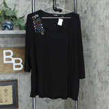 Dennis Basso Women's Caviar Crepe Embellished Peplum Knit Top