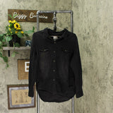 Universal Thread Wome'n Denim Button Up Long Sleeve Labette Shirt Black XXL