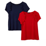 Slinky Brand Women's Plus Size 2 Pack Raglan Ruffle Cap Sleeve T-Shirts