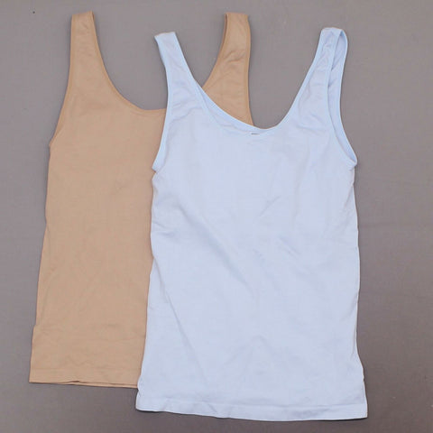Rhonda Shear 2 Pack Seamless Tank Tops with Shelf Bra Nude/ Blue XL