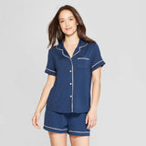 Stars Above Women's Beautifully Soft Notch Collar Pajama Set Blue XS