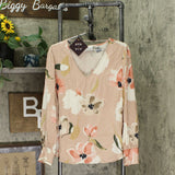 Ava & Viv Women's Plus Size Floral Print Long Sleeve V Neck Blouse
