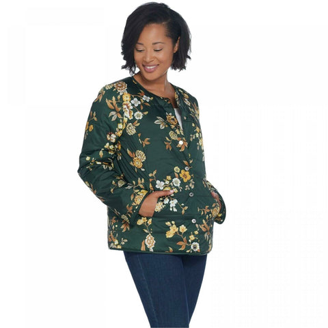 Dennis Basso Women's Quilted Puffer Jacket With Faux Leather Trim