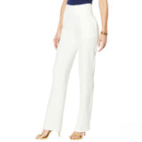 DG2 by Diane Gilman Wrinkle Resistant Wide Leg Trousers Ivory Petite Small