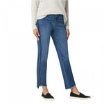 LOGO by Lori Goldstein Plus Size Fray And Stripe Straight Leg Ankle Jeans