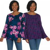 Susan Graver Women's Set Of 2 Printed Brushed Liquid Knit Tops