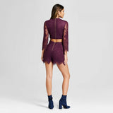 Xhilaration Women's Long Sleeve High Neck Lace Cut Out Romper