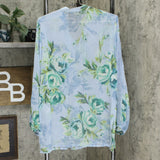 Susan Graver Printed Sheer Chiffon Tunic Set With Lace Trim. Blue/Mint Medium