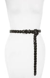 Michael by Michael Kors Women's Skinny Braided Leather Belt Black L/XL