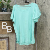 DG2 by Diane Gilman Women's Plus Size Flutter Sleeve T-Shirt Seafoam 1X