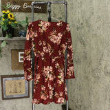Xhilaration Floral Print Deep V-Neck Long Bell Sleeve Lace Trim Mini Dress