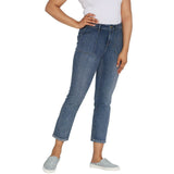 LOGO by Lori Goldstein Women's Crosshatch Crop Straight Leg Jeans