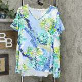 Susan Graver Printed Satin V-Neck A-Line Hi-Low Hem Tunic Top