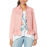 DG2 by Diane Gilman Women's Ruffle Hem Stretch Denim Jean Jacket