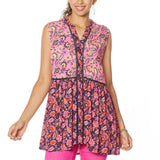 DG2 by Diane Gilman Women's Mixed Print Button-Down Tunic Top Pink Multi 2X