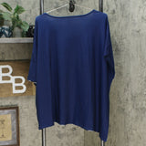 Elizabeth & Clarke Plus Striped Asymmetric Hem Tunic Top Navy 1X