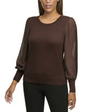 Calvin Klein Women's Sheer Sleeve Fine Guage Knit Sweater