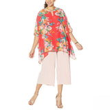 Nina Leonard Women's Printed Chiffon Kimono Tunic With Tank Top