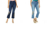 DG2 by Diane Gilman Women's Neon Embroidered Kick Flare Crop Jeans