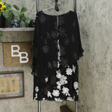 Connected Apparel Women's Petite Embroidered Chiffon Capelet Dress