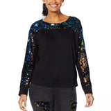 DG2 by Diane Gilman Women's Sequin Velour Yoke Dolman Sleeve Top