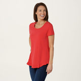 Isaac Mizrahi Live! Women's Scoop Neck Curved Ruffle Hem Knit Top Red XS