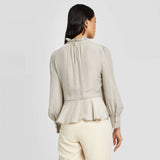 Who What Wear Women's Long Sleeve Shirred Ruffle Blouse