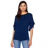 DG2 by Diane Gilman Women's Ruffle Sleeve Dolman Top Navy Small