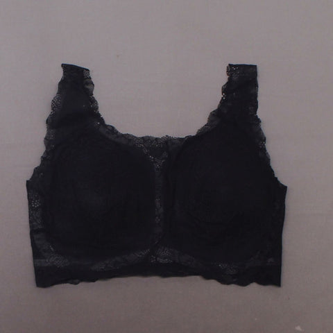 Rhonda Shear Women's Stretch Lace Over Layer Bra Black Plus 1X