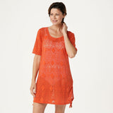 Denim & Co. Women's Knit Elbow Sleeve Open Work Beach Cover-Up