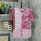 LOGO by Lori Goldstein Women's Mixed Print Button Front Peplum Top