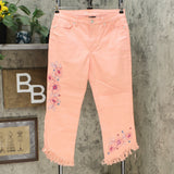 DG2 by Diane Gilman Embellished Fringe Hem Crop Jeans 10 Petite Blush