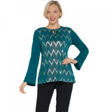 Bob Mackie Plus Size Metallic Print Chevron Hi-Low Knit Top