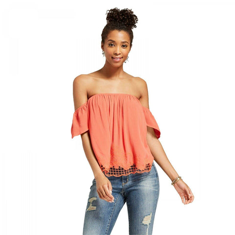 Xhilaration Women's Short Sleeve Off the Shoulder Top with Applique